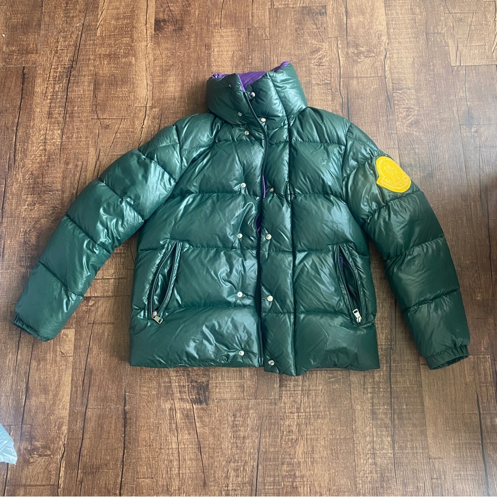 authentic green and purple Moncler jacket with inside straps!